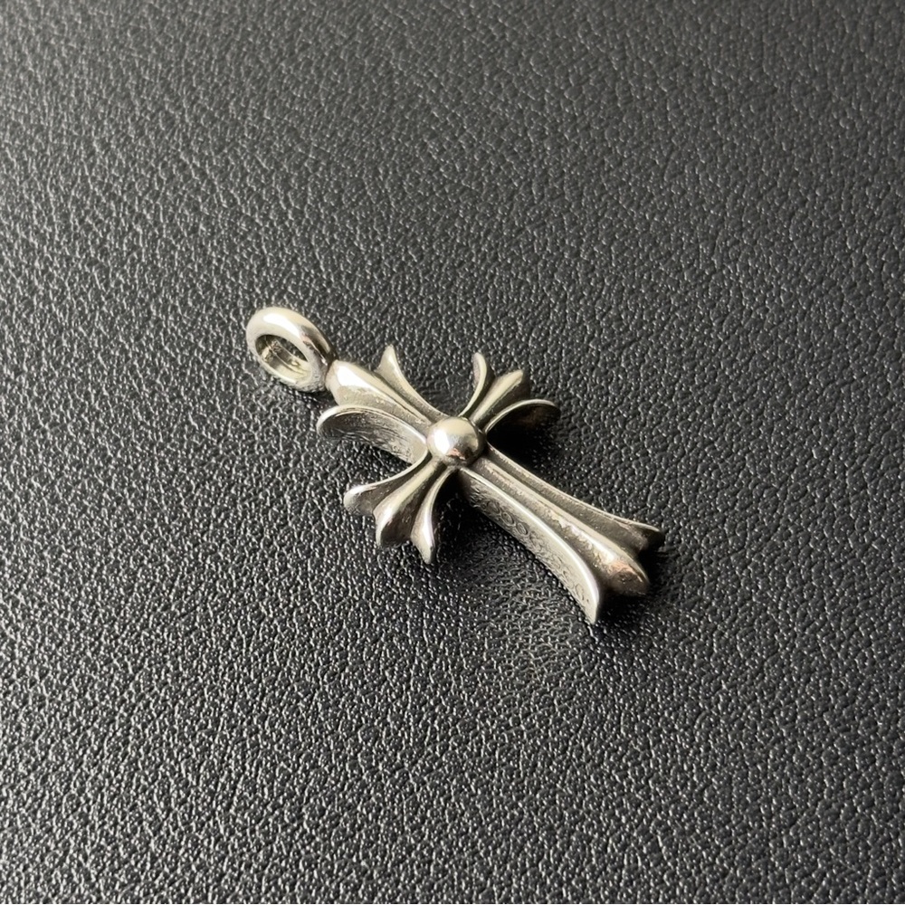 Chrome Hearts Silver Tiny Fat Cross Ruby Pave Pen… - image 6